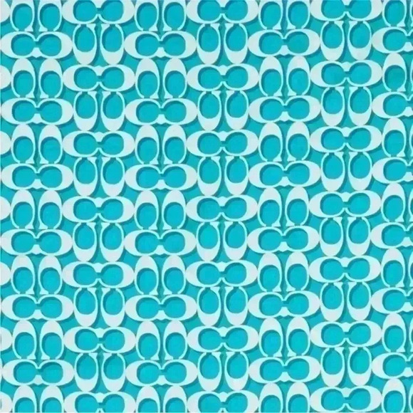 Coach Signature Print Silk Square Scarf in Bright Turquoise NWT - Picture 2 of 5